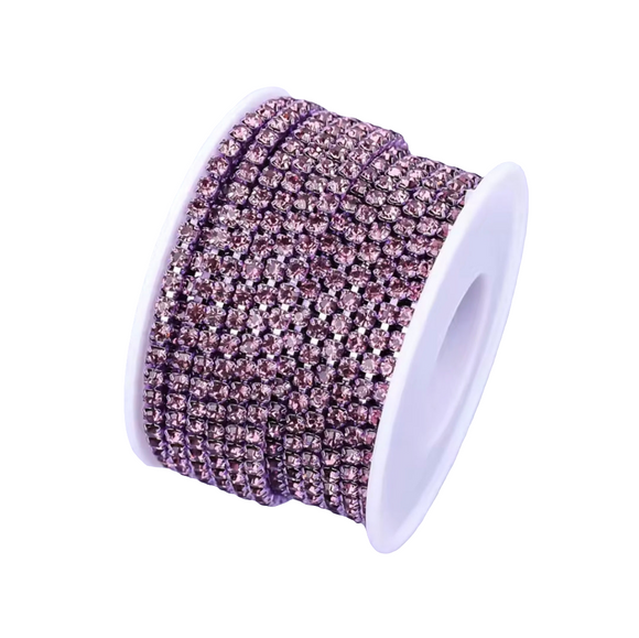Light Amethyst Crystal Rhinestone Metal Banding - SS6 - 1 Yard