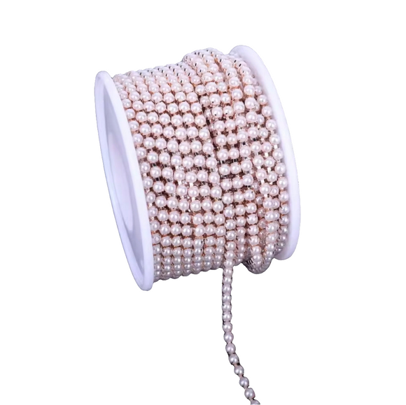 Pearl Rhinestone Rose Gold Metal Banding - SS6 - 1 Yard