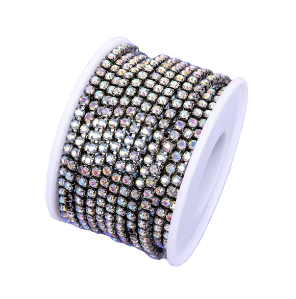 Gunmetal Crystal AB Rhinestone Metal Banding - SS6 - 1 Yard