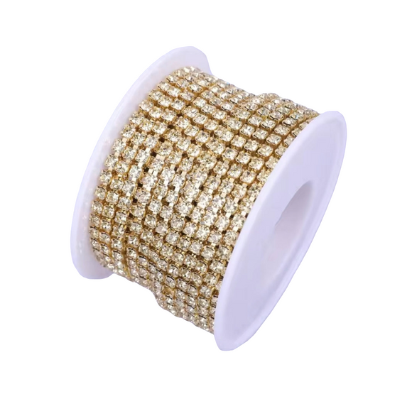 Gold Crystal Rhinestone Metal Banding - SS6 - 1 Yard