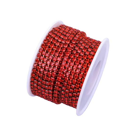 Light Red Crystal Rhinestone Metal Banding - SS6 - 1 Yard