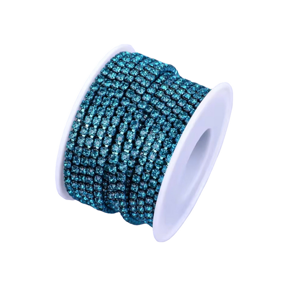 Blue Crystal Rhinestone Metal Banding - SS6 - 1 Yard