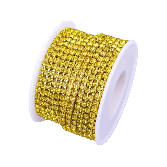 Citrine Crystal Rhinestone Metal Banding - SS6 - 1 Yard