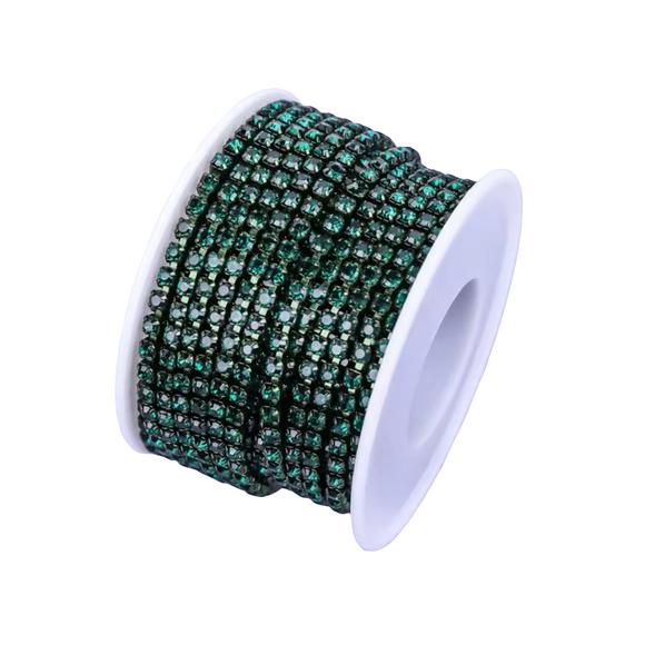 Dark Green Crystal Rhinestone Metal Banding - SS6 - 1 Yard