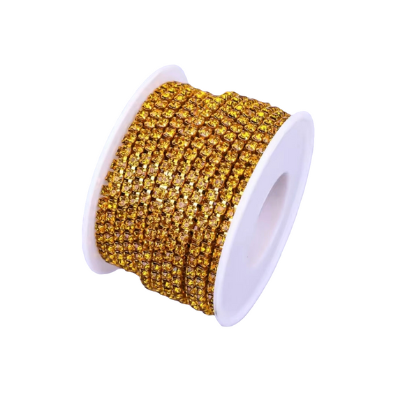 Topaz Crystal Rhinestone Metal Banding - SS6 - 1 Yard