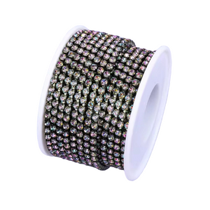 Gunmetal Rainbow Crystal Rhinestone Metal Banding - SS6 - 1 Yard