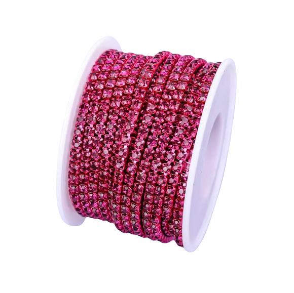 Fuschia Crystal Rhinestone Metal Banding - SS6 - 1 Yard