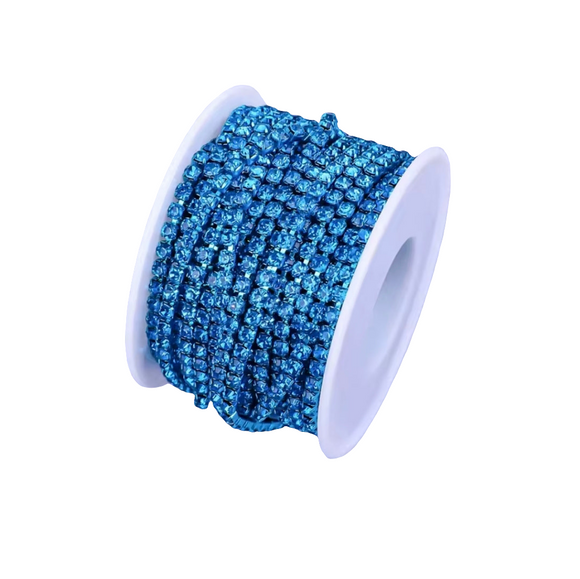 Capri Blue Crystal Rhinestone Metal Banding - SS6 - 1 Yard