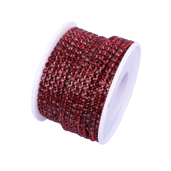 Dark Red Crystal Rhinestone Metal Banding - SS6 - 1 Yard