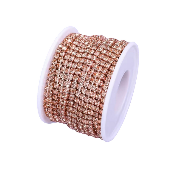 Peach Crystal Rhinestone Metal Banding - SS6 - 1 Yard