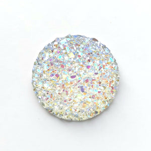 Druzy - Clear AB Round Cabs (3 pairs) 25mm