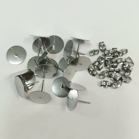Earring Posts - 20pcs - 12mm Stainless Steel