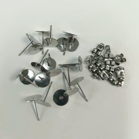 Earring Posts - 20pcs - 8mm Stainless Steel