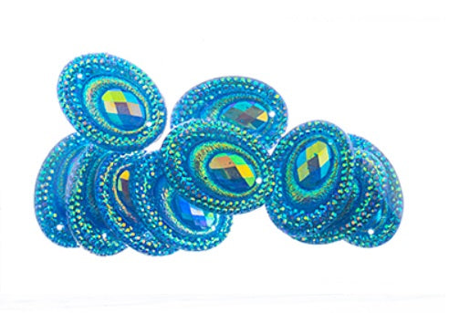 Oval Peacock Cabs 18x25mm (5 pairs) Blue AB