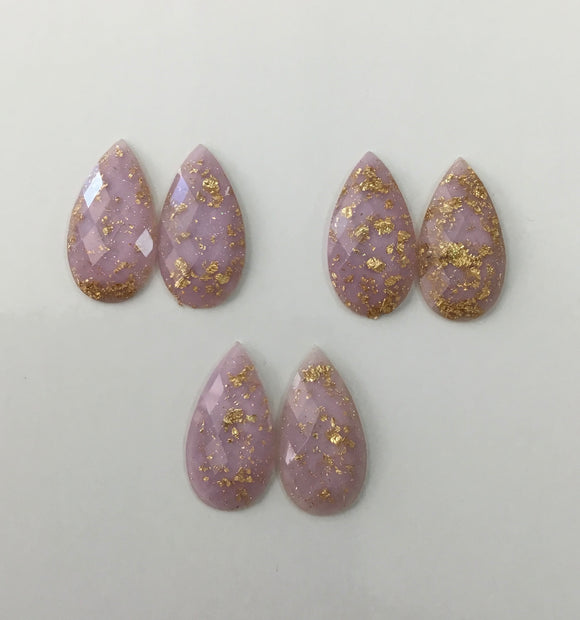 Gold Fleck - Lilac Teardrop 16x30mm Cabs (3 pairs)