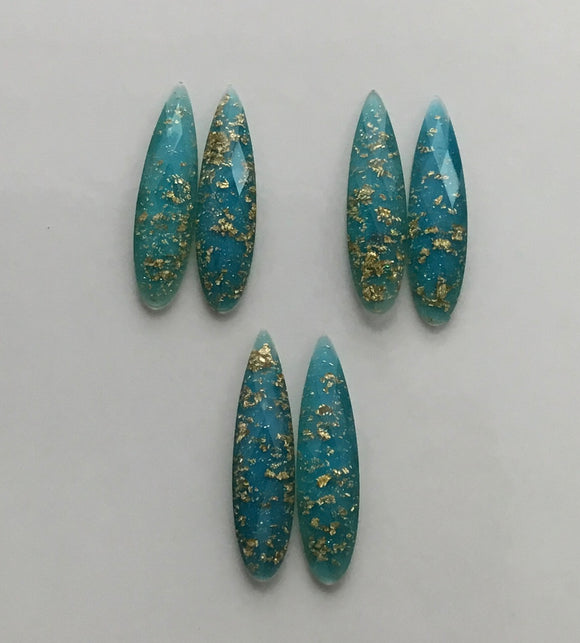 Gold Fleck - Blue Fingernail 9x36mm Cabs  (3 pairs)