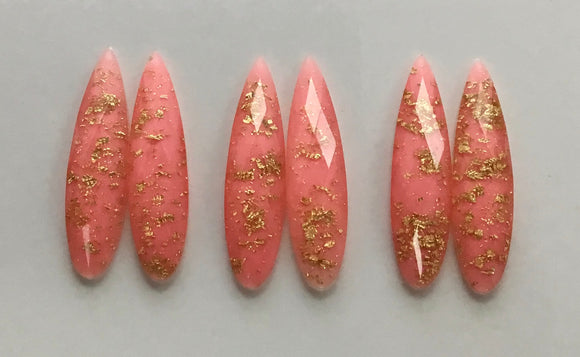 Gold Fleck - Pink Fingernail 9x36mm Cabs (3 pairs)