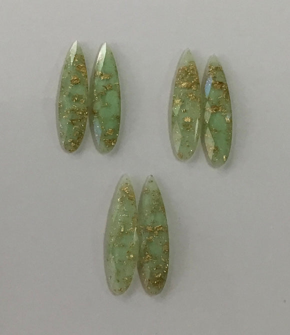 Gold Fleck - Mint Fingernail 9x36mm Cabs (3 pairs)