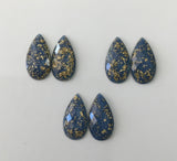 Gold Fleck - Pale Blue Teardrop 16x30mm Cabs (3 pairs)