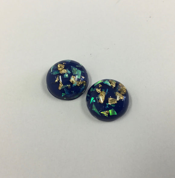 Gold Fleck - Navy Blue 12mm Cabs (5 pairs)