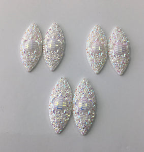 Turtle Navette Cabs -  White AB (3 pairs) 20x50mm