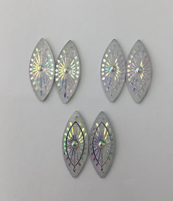 Shield Navette Cabs -  Crystal AB (3 pairs) 20x50mm