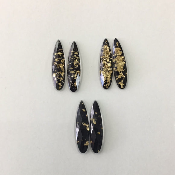 Gold Fleck - Black Fingernail 9x30mm Cabs (3 pairs)