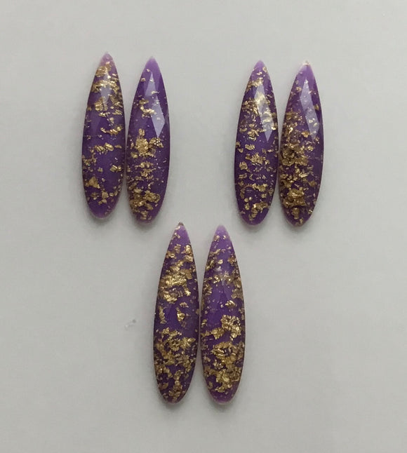 Gold Fleck - Purple Fingernail 9x36mm Cabs (3 pairs)