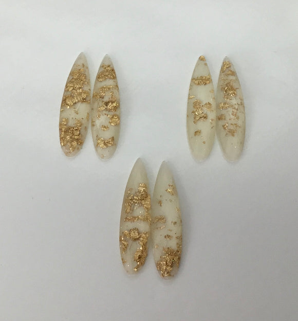 Gold Fleck - White Fingernail 9x36mm Cabs (3pairs)
