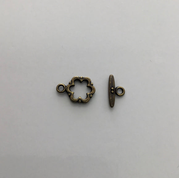 Toggle Clasp- Flower Antique Brass 18mm (10 sets)