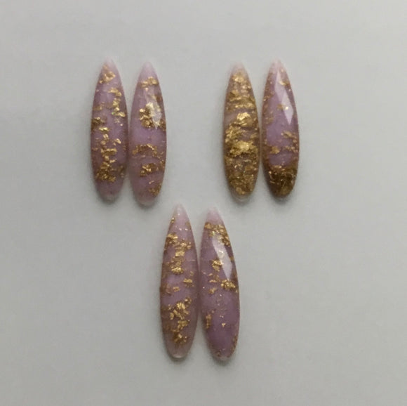 Gold Fleck - Lilac Fingernail 9x36mm Cabs (3 pairs)