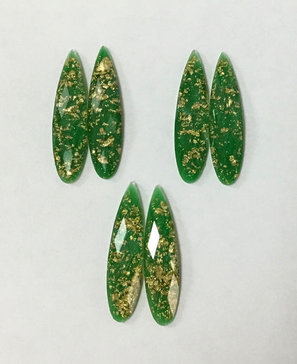 Gold Fleck - Green Fingernail 9x36mm Cabs (3 pairs)
