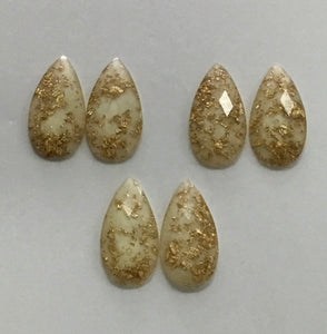 Gold Fleck - White Teardrop 16x30mm Cabs (3 pairs)