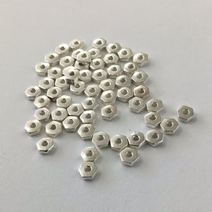 Spacer Beads - Heishi Hex Bright Silver 4mm (100pcs)