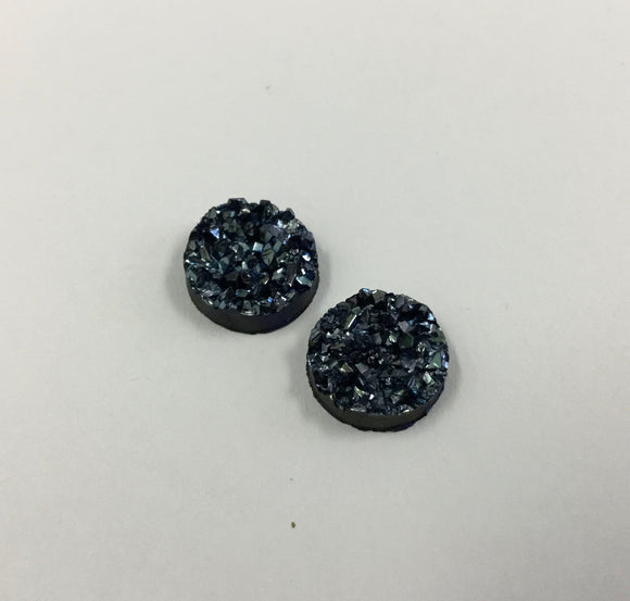 Druzy - Metallic Silver Blue Round Cabs (5 pairs) 12mm