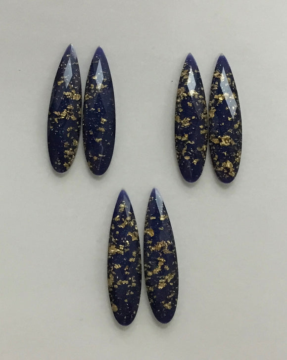 Gold Fleck - Royal Blue Fingernail 9x36mm Cabs (3 pairs)