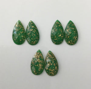 Gold Fleck - Green Teardrop 16x30mm Cabs (3 pairs)