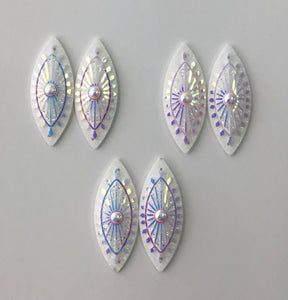 Shield Navette Cabs - White AB (3 pairs) 20x50mm