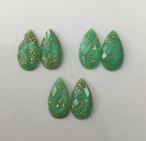 Gold Fleck - Turquoise Green Teardrop 16x30mm Cabs (3 pairs)