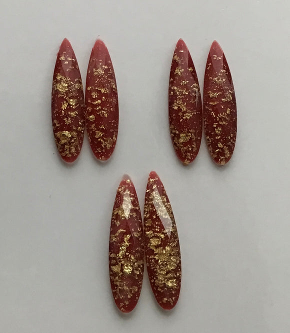 Gold Fleck - Red Fingernail 9x36mm Cabs (3 pairs)
