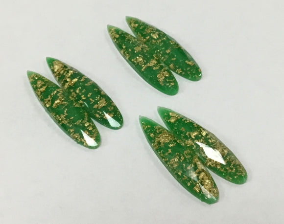 Gold Fleck - Green Fingernail 9x36mm Cabs (1 pair)