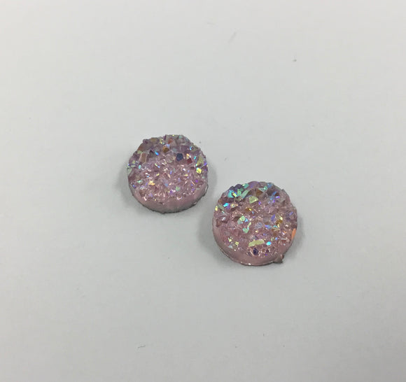 Druzy - Pink AB Round Cabs (5 pairs) 12mm