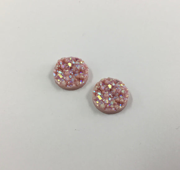 Druzy - Dusty Pink AB Round Cabs (5 pairs) 12mm